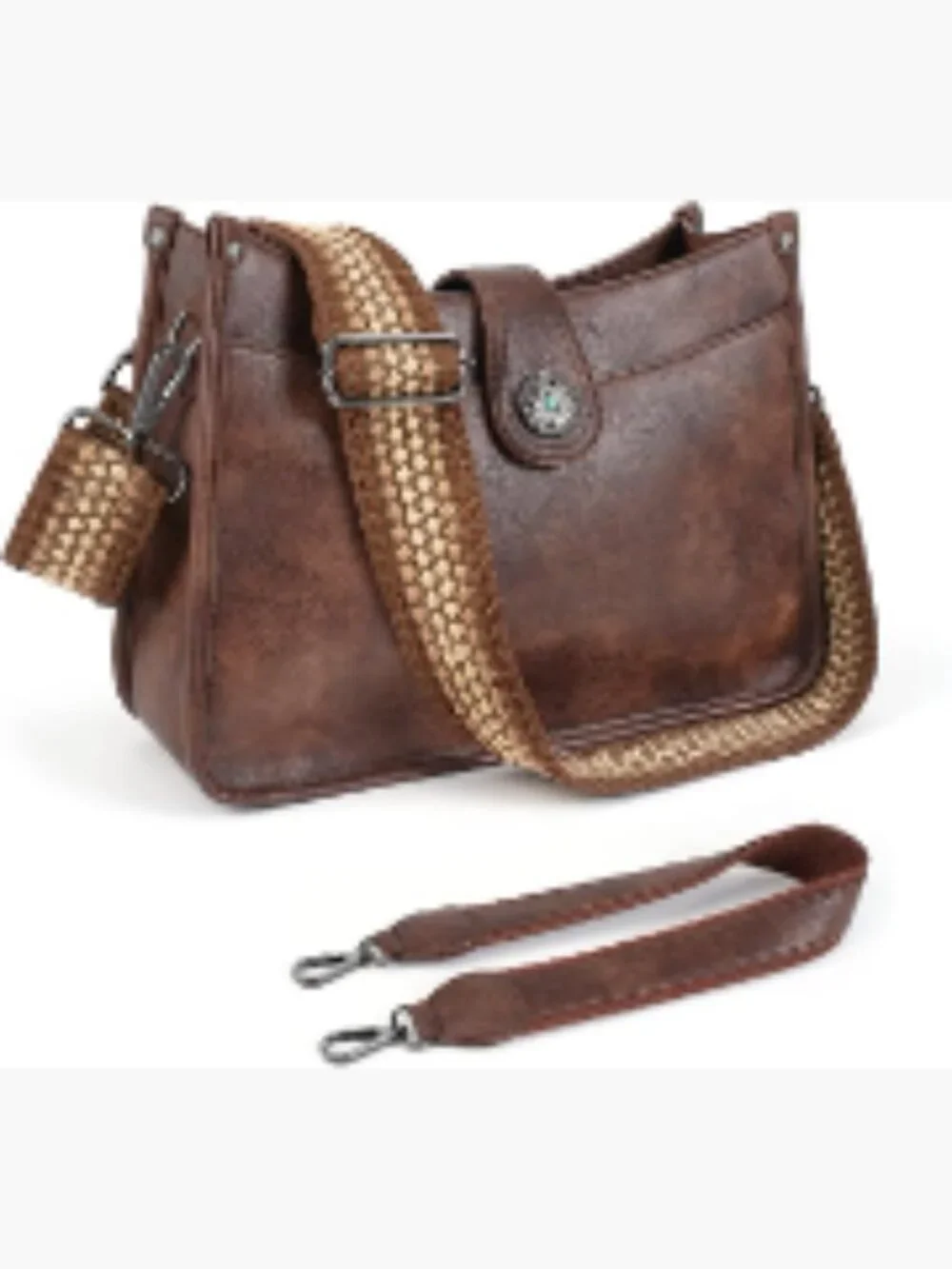 Trendy Vegan Leather Hobo Crossbody Purse with 2 Detachable Straps